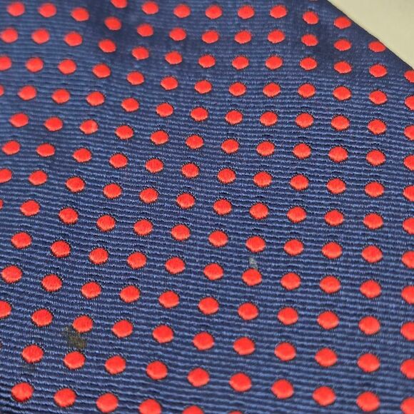 VILLA PONTI MADE IN ITALY SILK TIE BLUE RED POLKA DOT SATIN 3.75" X 60" - Picture 2 of 3